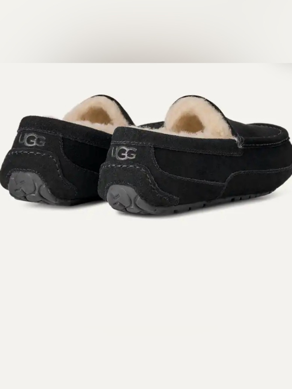 Men’s Ascot black fur-lined slippers. Worn once inside house. Like new.